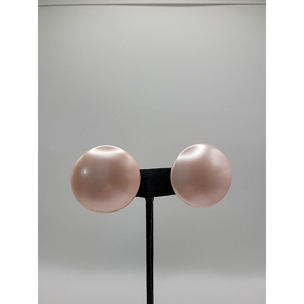 Vintage Earrings Clip On Button Pink Round Jewelry Costume